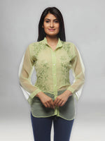 Load image into Gallery viewer, Seva Chikan Hand Embroidered Green Georgette Lucknowi Chikankari Shirt-SCL0515