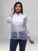 Load image into Gallery viewer, Seva Chikan Hand Embroidered White Poly Georgette Lucknowi Chikankari Shirt-SCL0518