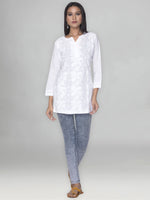 Load image into Gallery viewer, Seva Chikan Hand Embroidered White Cotton Lucknowi Chikan Top-SCL0983