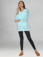 Load image into Gallery viewer, Seva Chikan Hand Embroidered Sea Green Cotton Lucknowi Chikan Top-SCL0985