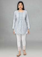 Load image into Gallery viewer, Seva Chikan Hand Embroidered Grey Cotton Lucknowi Chikankari Short Top-SCL2015