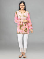 Load image into Gallery viewer, Seva Chikan Hand Embroidered Pink Rayon Lucknowi Chikankari Short Top-SCL2017