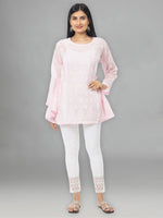 Load image into Gallery viewer, Seva Chikan Hand Embroidered Pink Cotton Lucknowi Chikankari Short Top-SCL2046