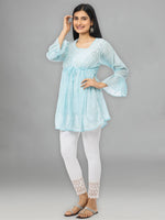 Load image into Gallery viewer, Seva Chikan Hand Embroidered Sky Blue Cotton Lucknowi Chikan Top-SCL2197