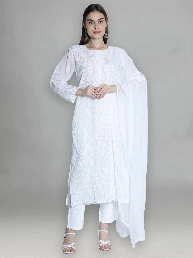 Seva Chikan Chiffon Plain Dupatta