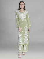 Load image into Gallery viewer, Seva Chikan Hand Embroidered Modal Cotton Chikankari Kurta With Palazzo