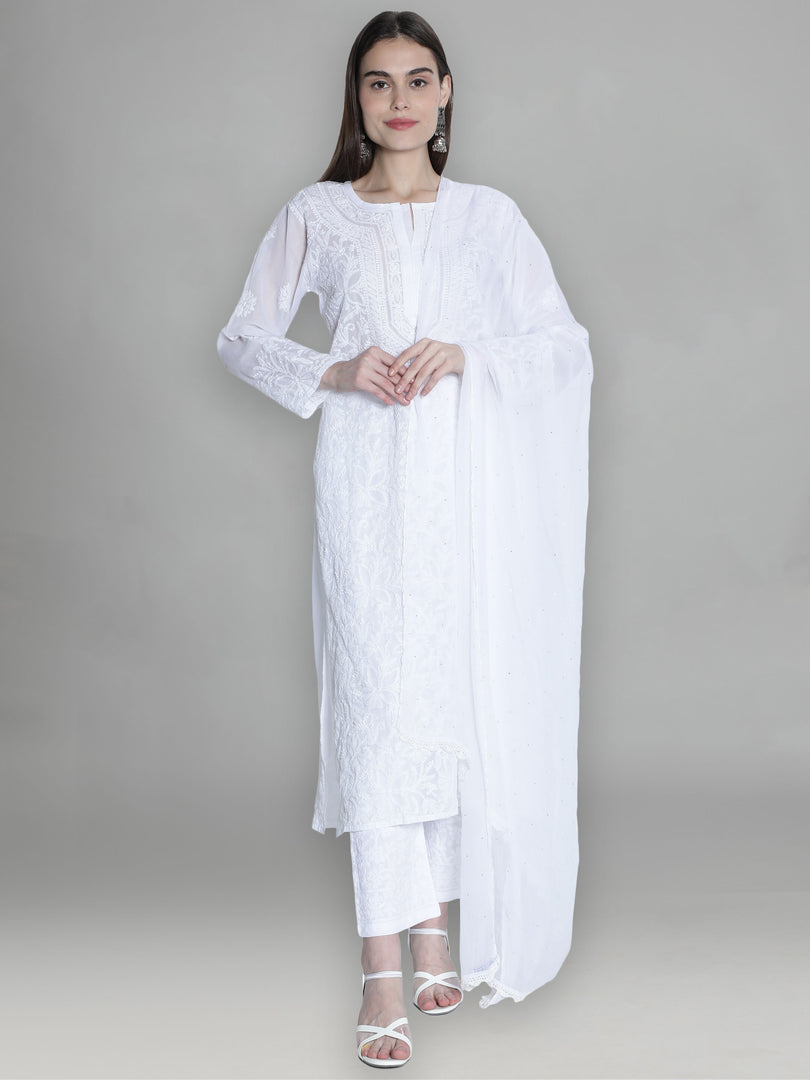 Seva Chikan Chiffon Dupatta With Mukaish Work