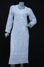 Load image into Gallery viewer, Seva Chikan Hand Embroidered White Cotton Lucknowi Chikan Kurta-SCL0696