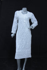 Load image into Gallery viewer, Seva Chikan Hand Embroidered White Cotton Lucknowi Chikan Kurta-SCL0696