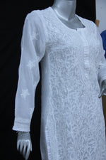 Load image into Gallery viewer, Seva Chikan Hand Embroidered White Cotton Lucknowi Chikan Kurta-SCL0696