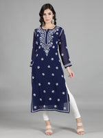 Load image into Gallery viewer, Seva Chikan Hand Embroidered Georgette Chikankari Kurta With Slip
