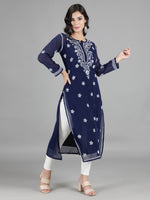 Load image into Gallery viewer, Seva Chikan Hand Embroidered Georgette Chikankari Kurta With Slip