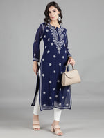 Load image into Gallery viewer, Seva Chikan Hand Embroidered Georgette Chikankari Kurta With Slip