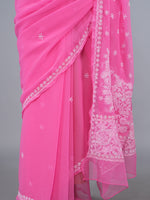 Load image into Gallery viewer, Seva Chikan Hand Embroidered Dark Pink Georgette Lucknowi Chikankari Saree- SCL6065