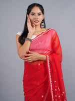Load image into Gallery viewer, Seva Chikan Hand Embroidered Red Georgette Lucknowi Chikankari Saree- SCL6060