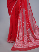 Load image into Gallery viewer, Seva Chikan Hand Embroidered Red Georgette Lucknowi Chikankari Saree- SCL6060