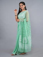 Load image into Gallery viewer, Seva Chikan Hand Embroidered Green Georgette Lucknowi Chikankari Saree- SCL6066