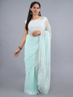 Load image into Gallery viewer, Seva Chikan Hand Embroidered Light Green Georgette Lucknowi Chikankari Saree- SCL6063