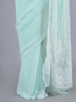 Load image into Gallery viewer, Seva Chikan Hand Embroidered Light Green Georgette Lucknowi Chikankari Saree- SCL6063