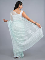 Load image into Gallery viewer, Seva Chikan Hand Embroidered Light Green Georgette Lucknowi Chikankari Saree- SCL6063