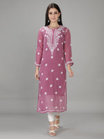 Load image into Gallery viewer, Seva Chikan Hand Embroidered Georgette Chikankari Kurta With Slip