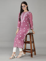 Load image into Gallery viewer, Seva Chikan Hand Embroidered Georgette Chikankari Kurta With Slip