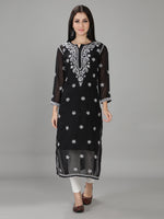 Load image into Gallery viewer, Seva Chikan Hand Embroidered Georgette Chikankari Kurta With Slip