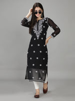Load image into Gallery viewer, Seva Chikan Hand Embroidered Georgette Chikankari Kurta With Slip