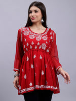 Load image into Gallery viewer, Seva Chikan Hand Embroidered Georgette Lucknowi Chikankari Top With Slip