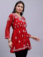 Load image into Gallery viewer, Seva Chikan Hand Embroidered Georgette Lucknowi Chikankari Top With Slip