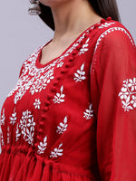 Load image into Gallery viewer, Seva Chikan Hand Embroidered Georgette Lucknowi Chikankari Top With Slip