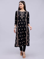Load image into Gallery viewer, Seva Chikan Hand Embroidered Black Cotton Lucknowi Chikankari Kurta