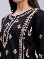 Load image into Gallery viewer, Seva Chikan Hand Embroidered Black Cotton Lucknowi Chikankari Kurta