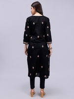 Load image into Gallery viewer, Seva Chikan Hand Embroidered Black Cotton Lucknowi Chikankari Kurta