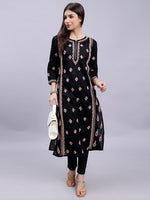 Load image into Gallery viewer, Seva Chikan Hand Embroidered Black Cotton Lucknowi Chikankari Kurta