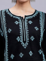 Load image into Gallery viewer, Seva Chikan Hand Embroidered Black Cotton Lucknowi Chikankari Kurta