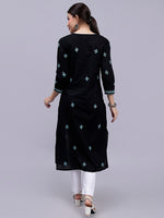 Load image into Gallery viewer, Seva Chikan Hand Embroidered Black Cotton Lucknowi Chikankari Kurta