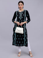 Load image into Gallery viewer, Seva Chikan Hand Embroidered Black Cotton Lucknowi Chikankari Kurta