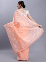 Load image into Gallery viewer, Seva Chikan Hand Embroidered Apricot Peach Terivoil Cotton Lucknowi Chikankari Saree- SCL6042