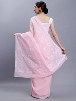 Load image into Gallery viewer, Seva Chikan Hand Embroidered Pink Terivoil Cotton Lucknowi Chikankari Saree- SCL6045