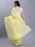 Load image into Gallery viewer, Seva Chikan Hand Embroidered Yellow Terivoil Cotton Lucknowi Chikankari Saree- SCL6046