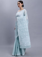 Load image into Gallery viewer, Seva Chikan Hand Embroidered Grey Terivoil Cotton Lucknowi Chikankari Saree- SCL6043