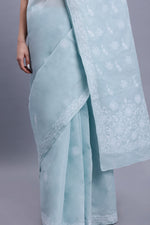 Load image into Gallery viewer, Seva Chikan Hand Embroidered Grey Terivoil Cotton Lucknowi Chikankari Saree- SCL6043