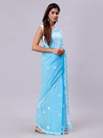 Load image into Gallery viewer, Seva Chikan Hand Embroidered Blue Georgette Lucknowi Chikankari Saree- SCL6052
