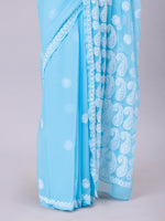 Load image into Gallery viewer, Seva Chikan Hand Embroidered Blue Georgette Lucknowi Chikankari Saree- SCL6052