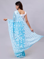 Load image into Gallery viewer, Seva Chikan Hand Embroidered Blue Georgette Lucknowi Chikankari Saree- SCL6052