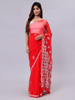 Load image into Gallery viewer, Seva Chikan Hand Embroidered Red Georgette Lucknowi Chikankari Saree- SCL6051