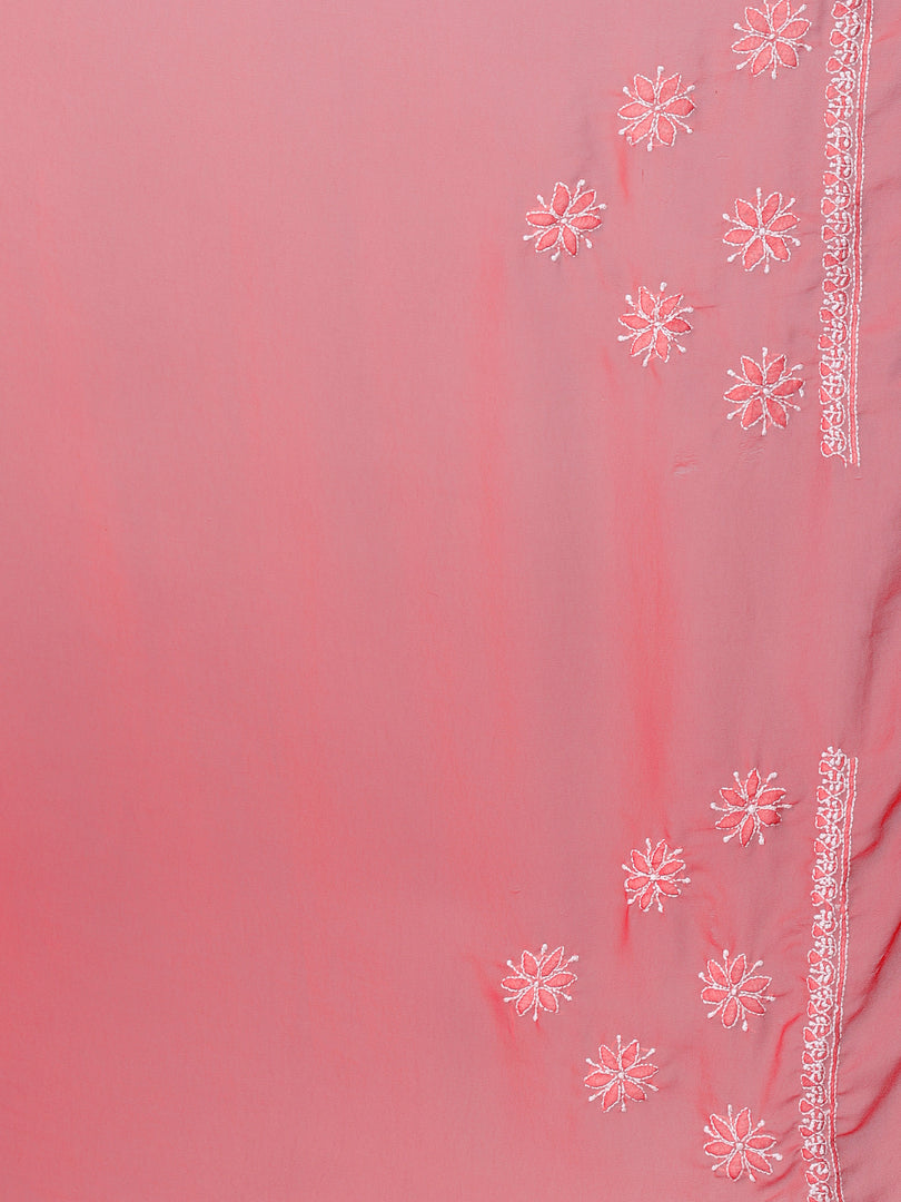 Seva Chikan Hand Embroidered Red Georgette Lucknowi Chikankari Saree- SCL6051