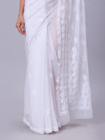 Load image into Gallery viewer, Seva Chikan Hand Embroidered White Georgette Lucknowi Chikankari Saree- SCL6050