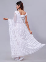 Load image into Gallery viewer, Seva Chikan Hand Embroidered White Georgette Lucknowi Chikankari Saree- SCL6050